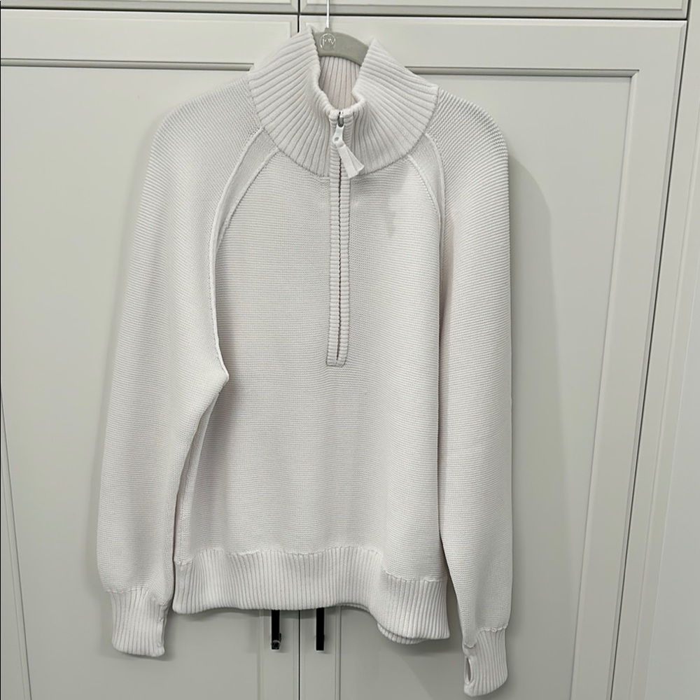 aerie Cream Half-Zip Cowl Neck Sweater